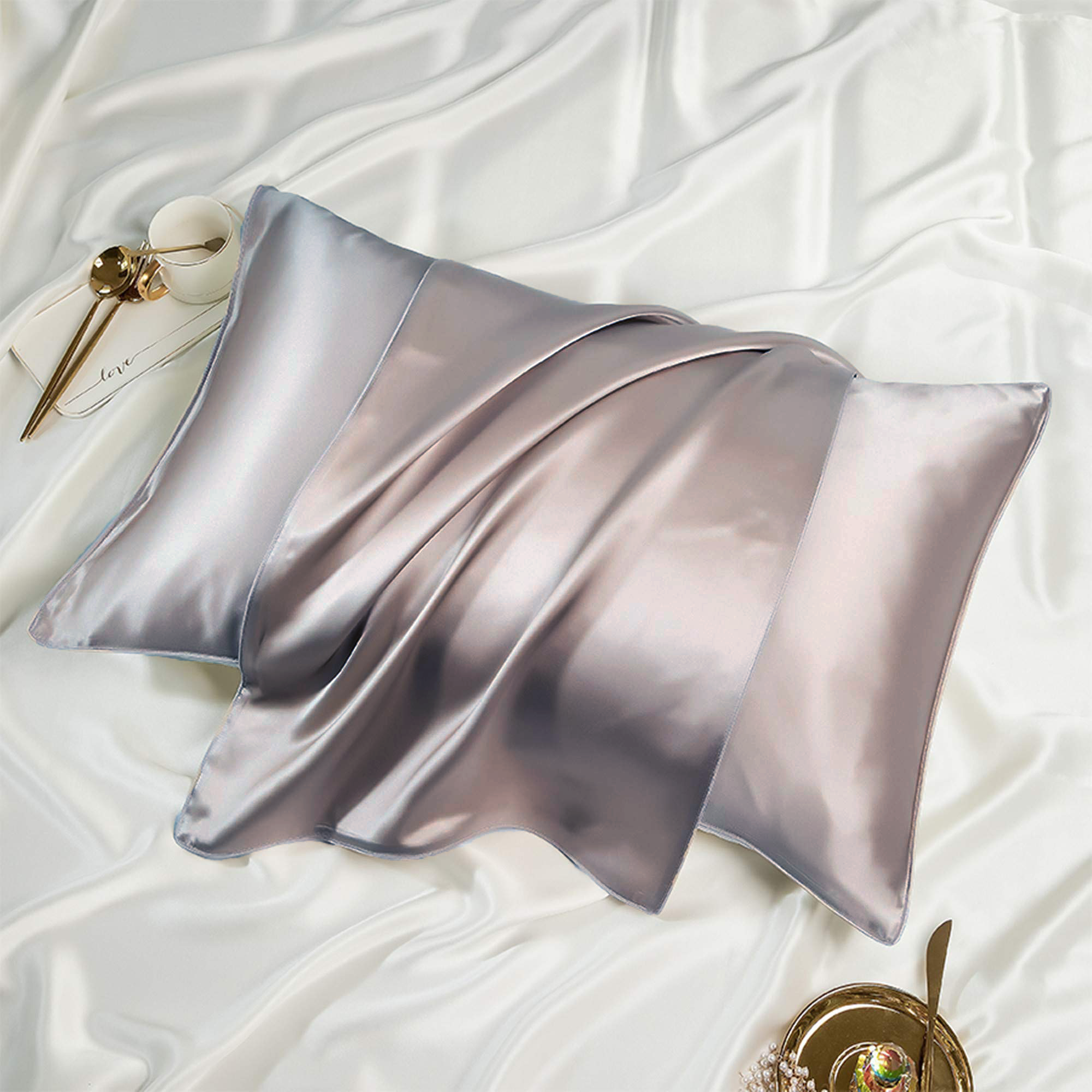 Satin Silk Standard Cloud Grey Pillowcase – Elva