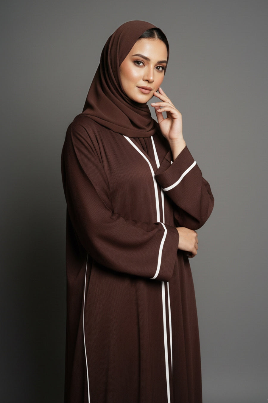 Textured Brown Stripes Abaya