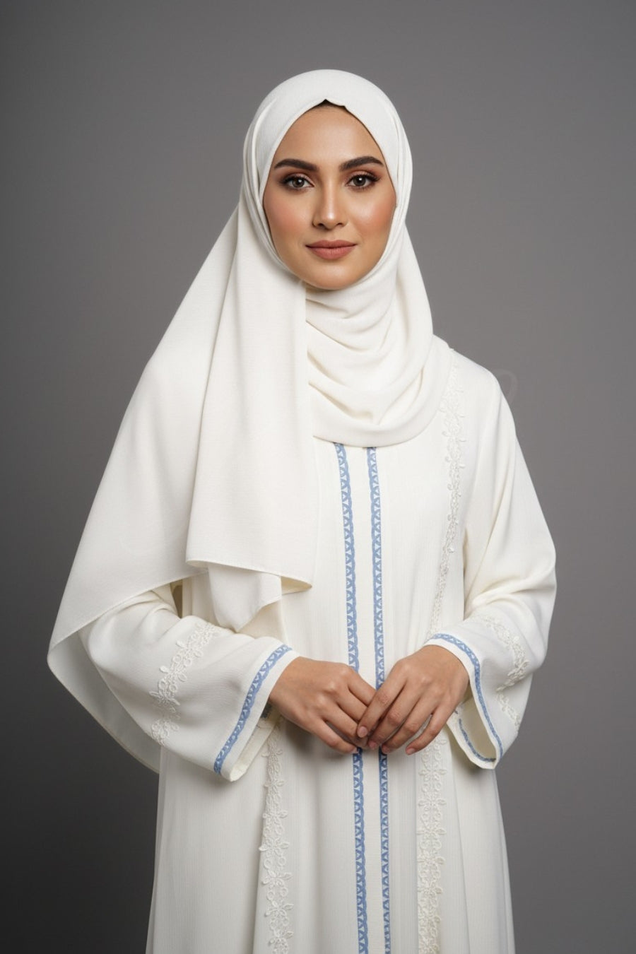 Crinkle White Laced Abaya