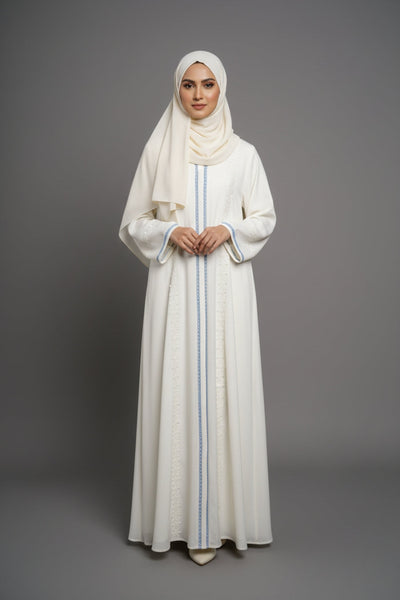Crinkle White Laced Abaya