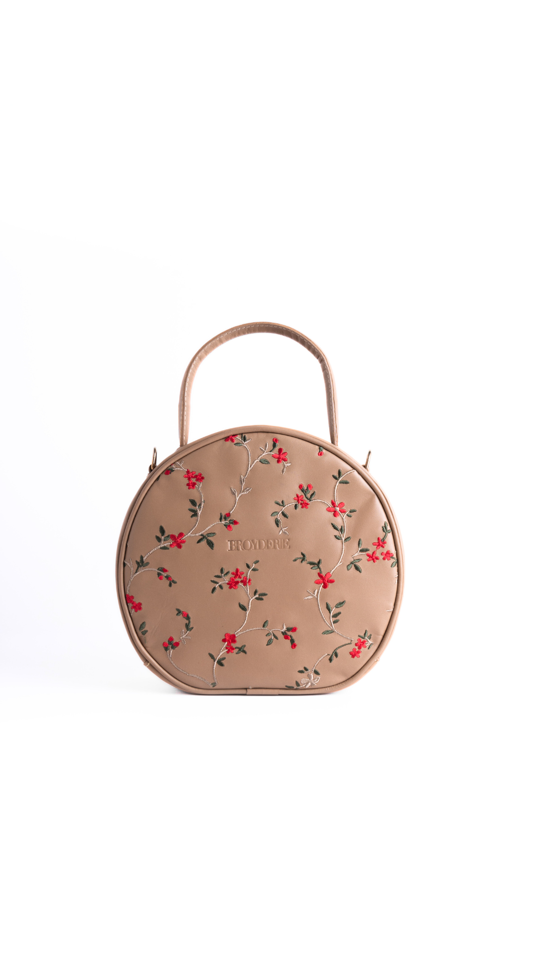 Round Leather Embroidered Nude Bag
