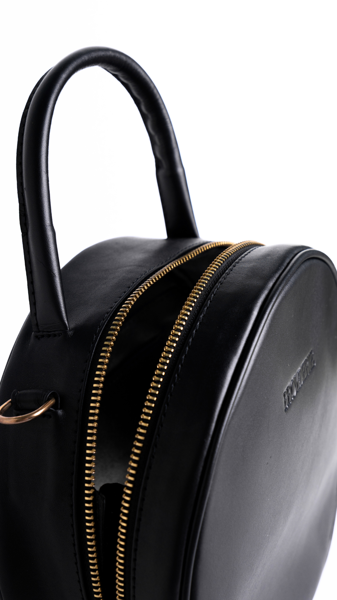 Round Leather Black Bag