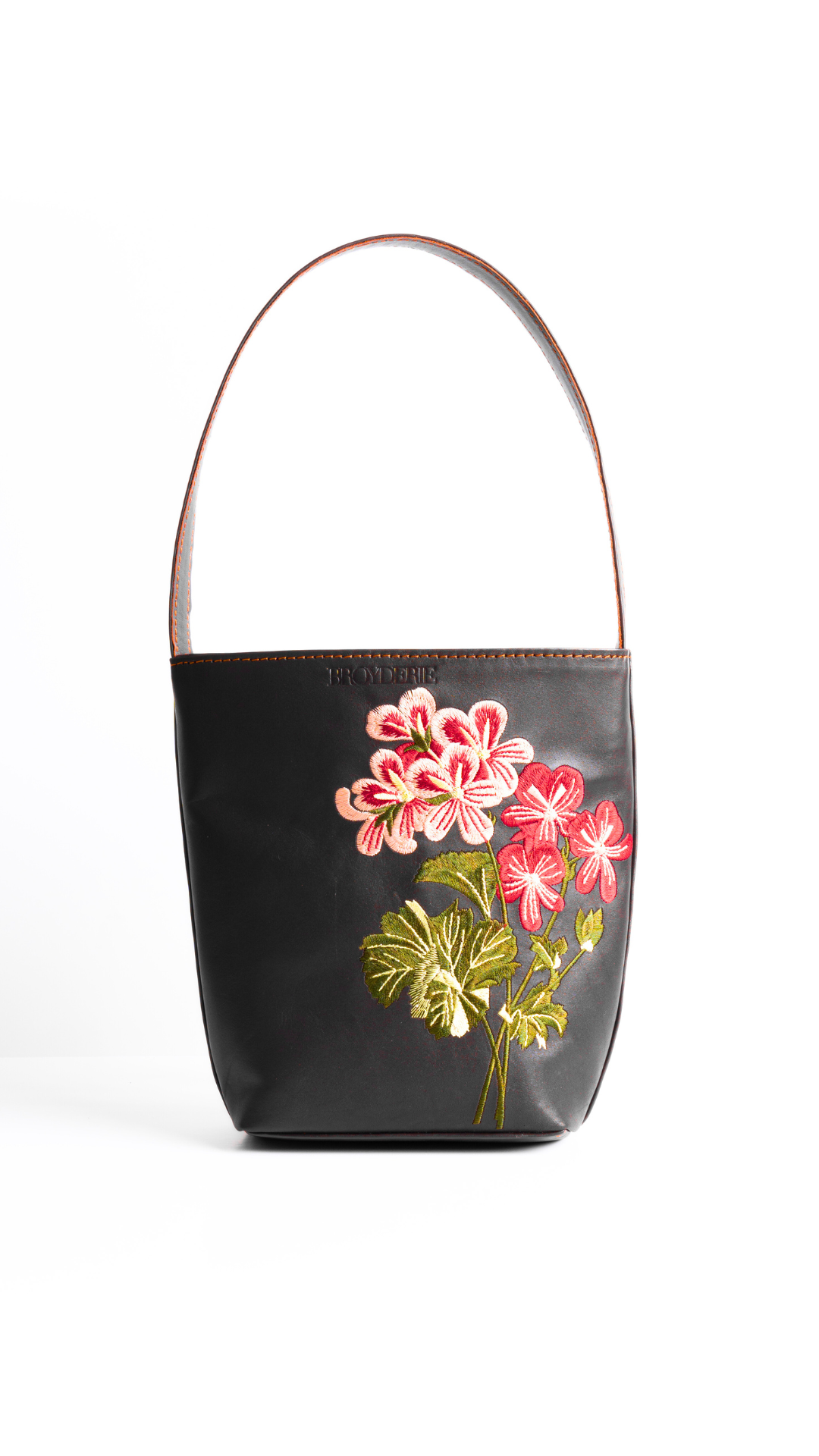 Brown Embroidered Bucket Bag