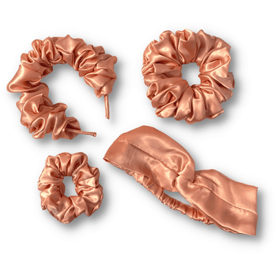 Silk Salmon Pink Headbands & Scrunchies Set - Elva