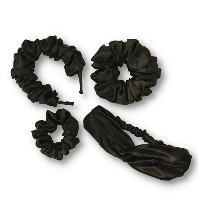 Silk Smoky Black Headbands & Scrunchies Set - Elva