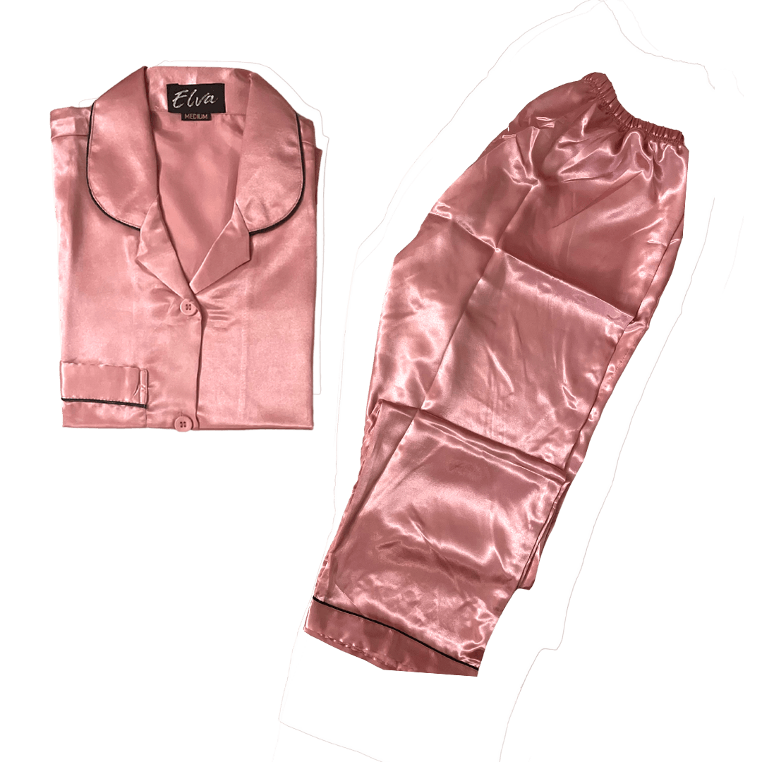 Silk Salmon Pink Nightsuit - Elva