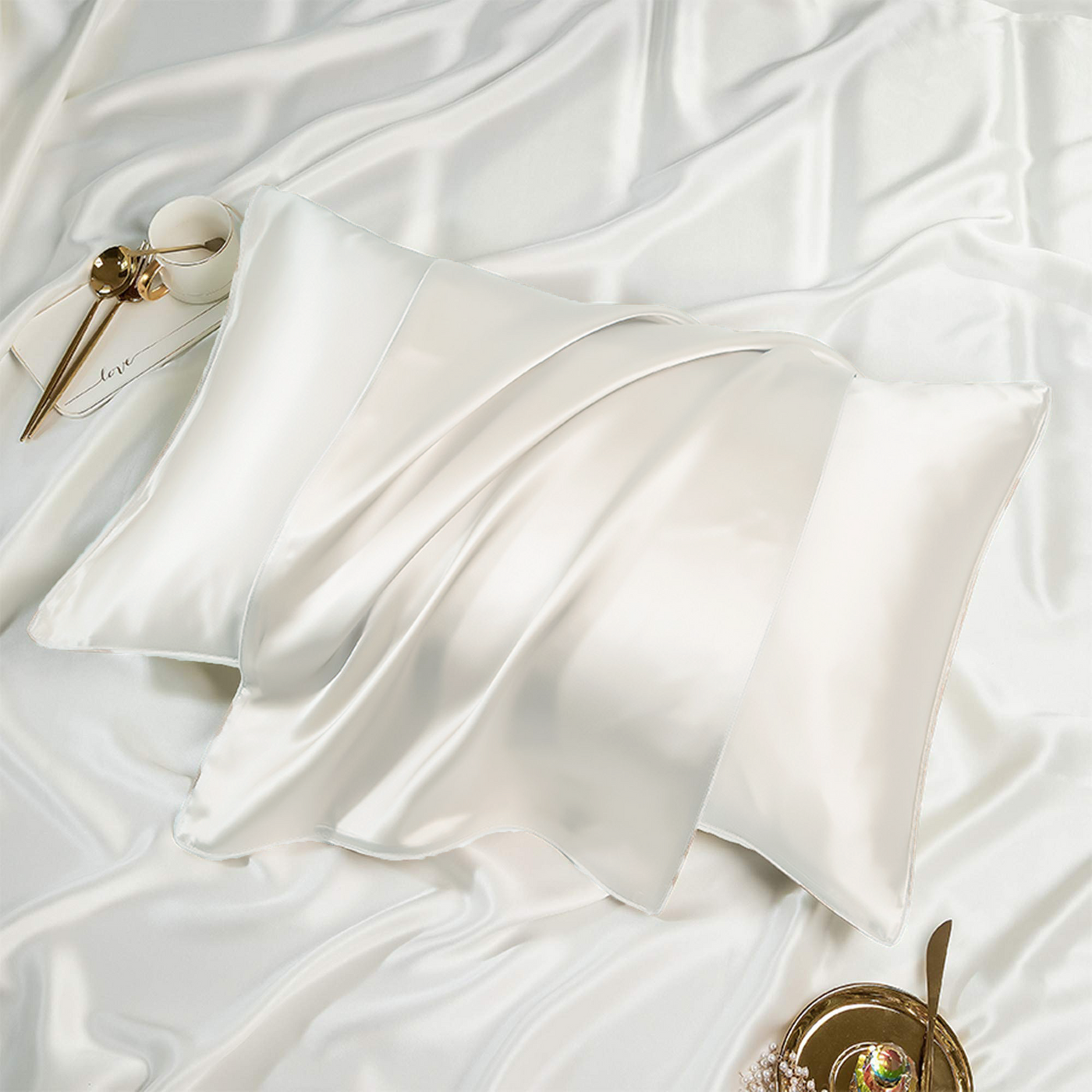 Satin Silk Standard Creamy White Pillowcase - Elva