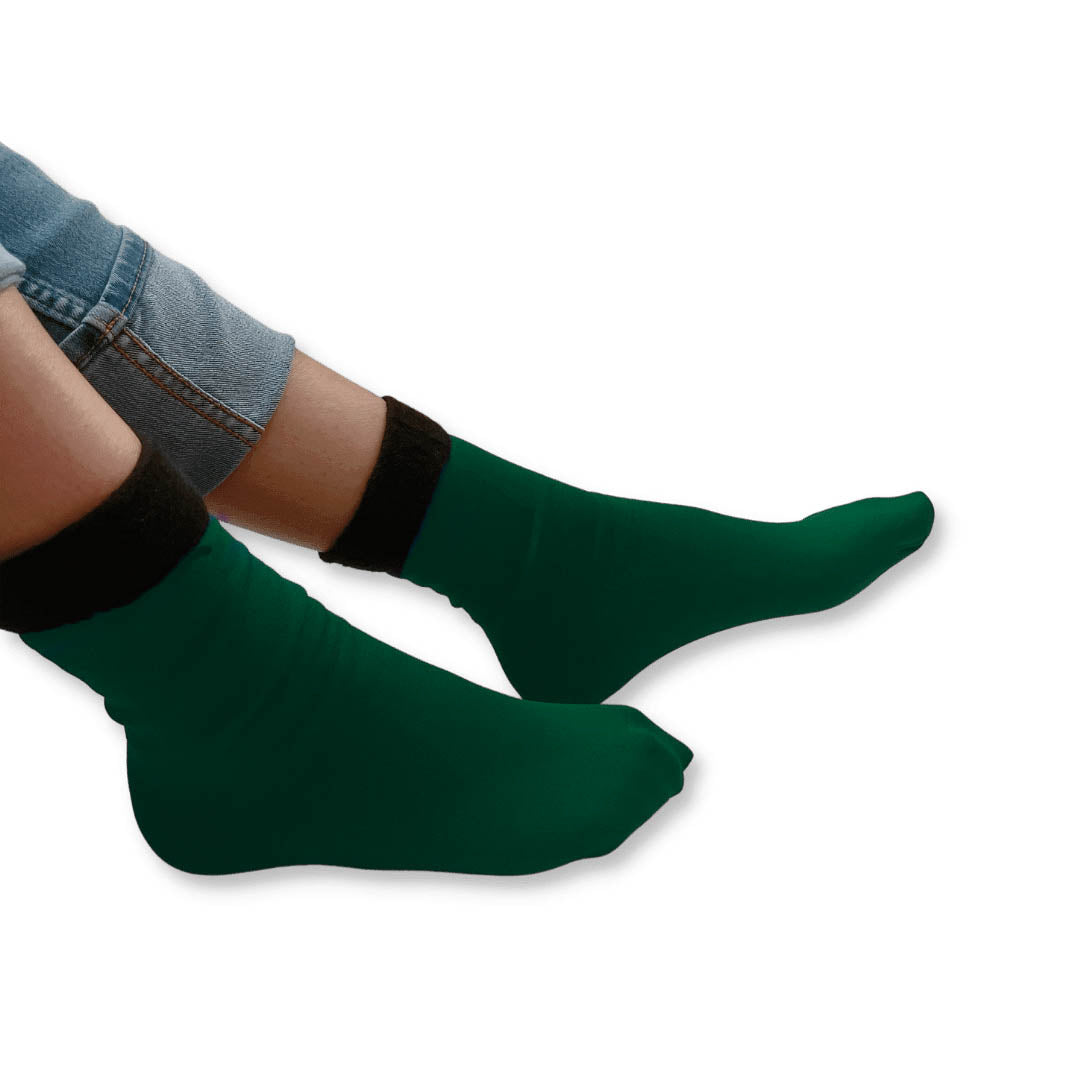 Dark Green Cotton Wool Thermal Socks - Elva
